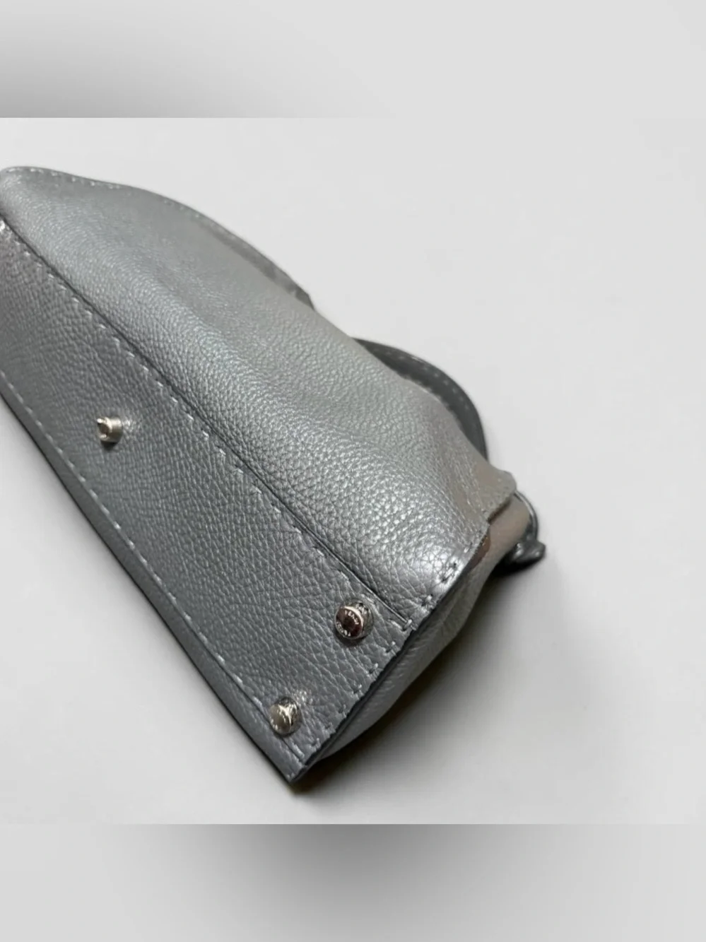 Fendi Peekaboo Medium Metallic Gray Leather Top Handdle Bag Silver Hardware